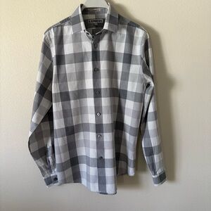 Express Men's Gray/White Plaid Slim Fit Long Sleeve Shirt 100% Cotton, Medium